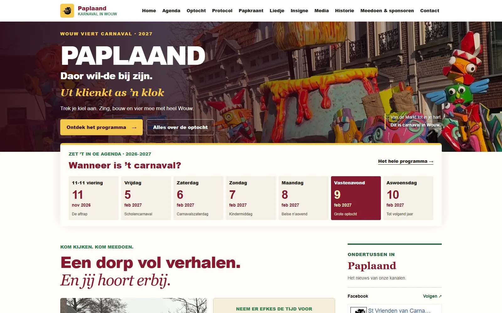 Homepage van Paplaands Carnaval met agenda en fotografie