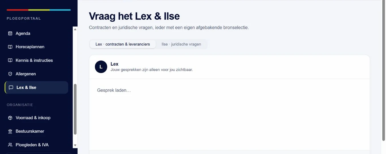 WECR-ploegportaal met de afgeschermde assistenten Lex en Ilse